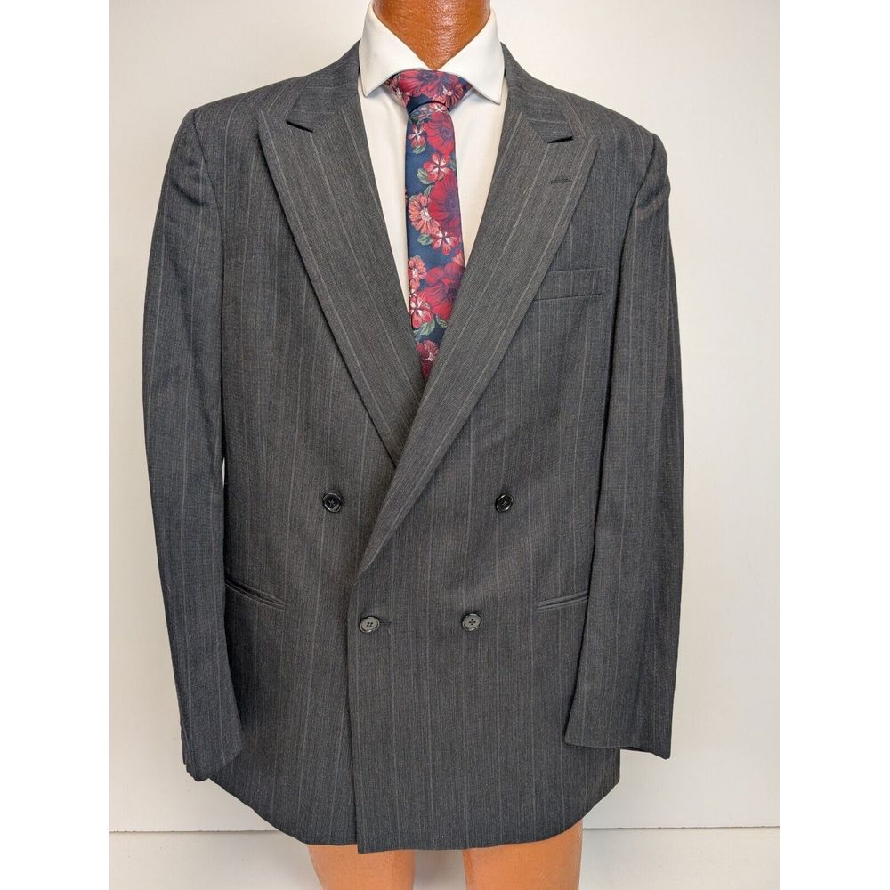 Vintage Christian Dior Monsieur Blazer Men's 44L Gray Double Breasted Wool